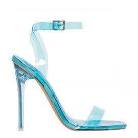 Blue stiletto high heel with ankle strap - side view. Flashin from Lipstik Shoes.
