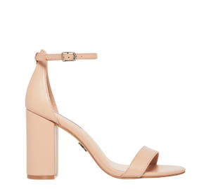 Women's nude 8.5cm leather high heel block heel shoe with ankle strap from Windsor Smith - side view